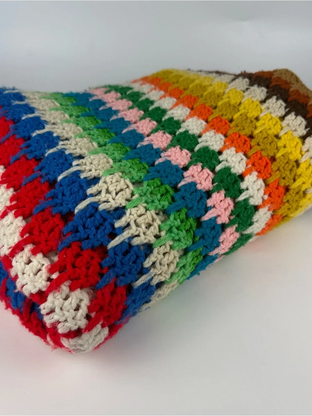 Vintage Afghan Granny Blanket Knitted/Crocheted Throw Multi-Colored 48”x76”